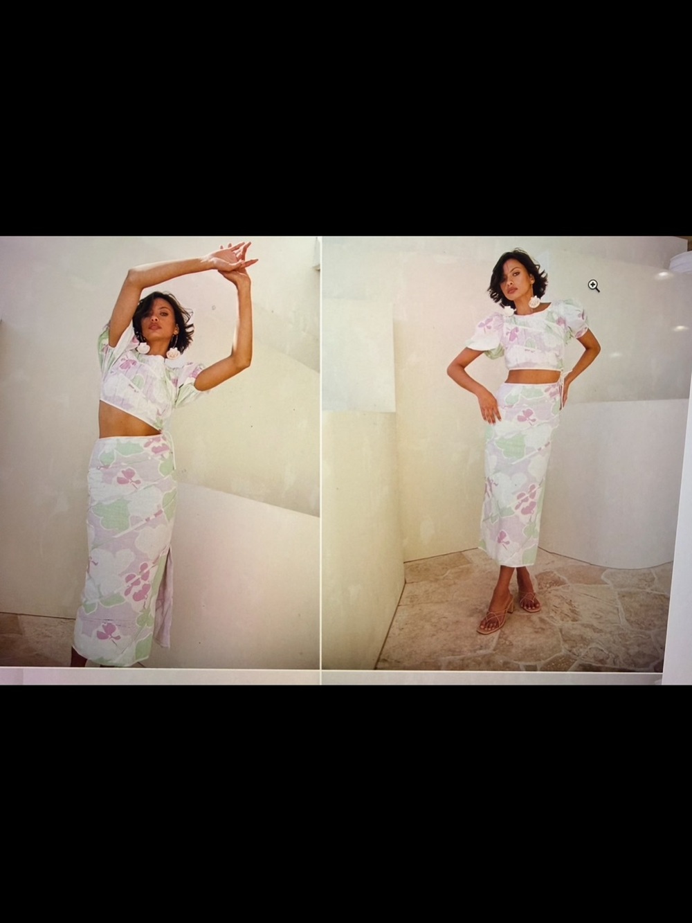 Sabo Elika Misty Floral Midi Skirt and Top in Pastels XS - co-ord
